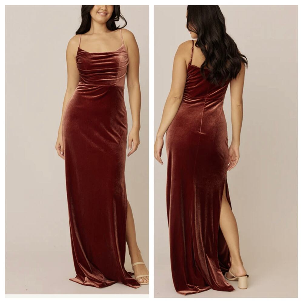 Revelry Skye Velvet Maxi Dress size 8 Copper High sheen velvet